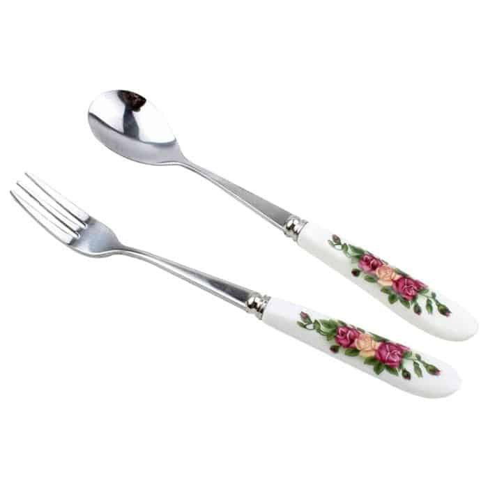 S-KA-0651.jpg Keramikgriff Edelstahllöffel + Gabel Set – Bild 1