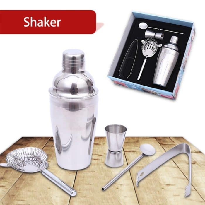 5 in 1 Classic Edelstahl-Shaker-Set, Kapazität: 550 ml (Shaker + Jigger + Sieb + Eisclip + Rührrohr) (Silber) – Bild 10