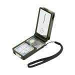 10 in 1 (Thermometer, Hygrometer, LED-Licht, Reflektor, Wasserwaage, Kompass, Pfeife, Feuerstein, Lupe, Lineal) Tragbarer Multifunktionskompass
