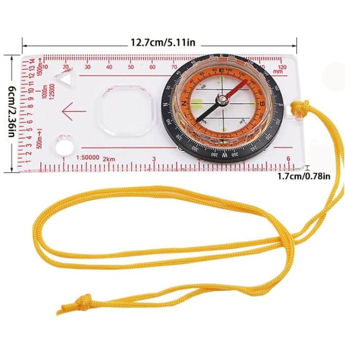 2 in 1 Kompass mit Kartenmesslineal Lanyard Emergency Survival Tool (transparent) – Bild 2