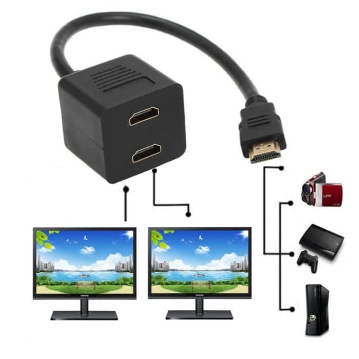 30cm HDMI Splitter Adapter Y Verteiler Stecker mit 2 Kupplung Gel (vergoldet) (Schwarz) – Bild 4