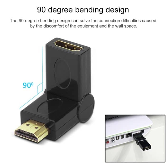 HDMI 19 Pin Stecker auf HDMI 19Pin Buchse SWIVEL (180 Grad) Adapter (vergoldet) (schwarz) – Bild 4