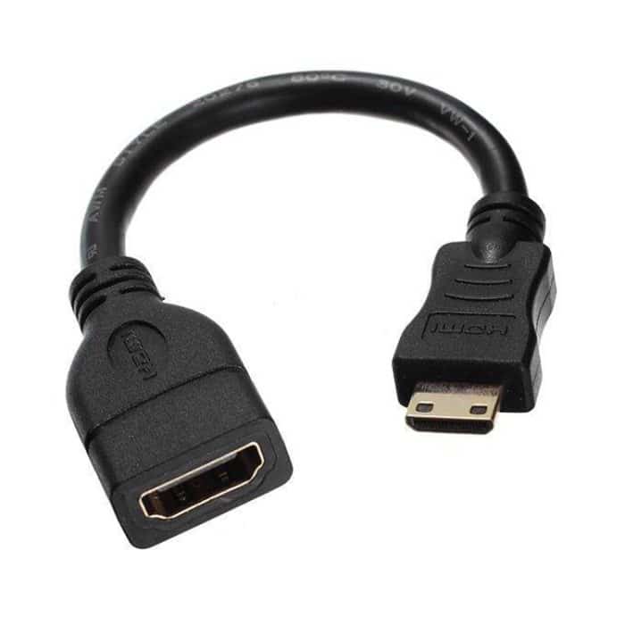 16 cm vergoldetes Mini-HDMI-Stecker auf HDMI 19-poliges Buchsenkabel (schwarz) – Bild 1