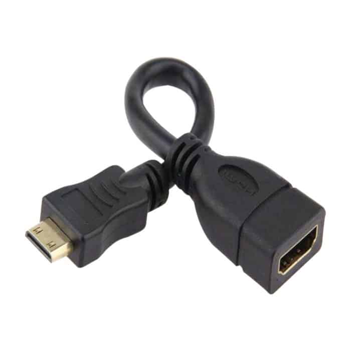 16 cm vergoldetes Mini-HDMI-Stecker auf HDMI 19-poliges Buchsenkabel (schwarz) – Bild 2