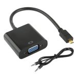 22 cm Full HD 1080P Micro HDMI-Stecker auf VGA-Buchse Videoadapterkabel mit Audiokabel (schwarz)
