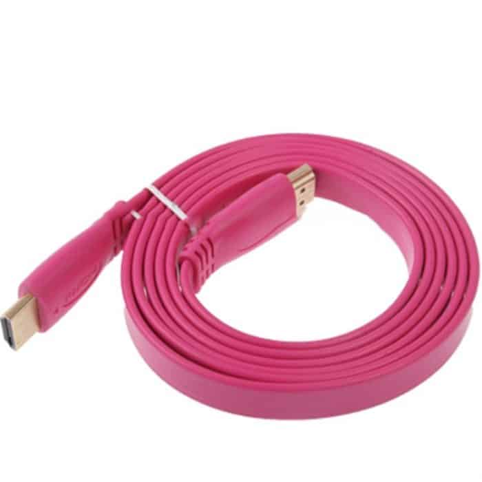 1,5 m vergoldetes HDMI-auf-HDMI-19-Pin-Flachkabel, 1.4-Version, unterstützt Ethernet, 3D, 1080P, HD-TV/Video/Audio usw, Length: 1.5m (Magenta) – Bild 3