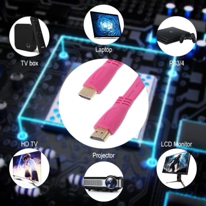 1,5 m vergoldetes HDMI-auf-HDMI-19-Pin-Flachkabel, 1.4-Version, unterstützt Ethernet, 3D, 1080P, HD-TV/Video/Audio usw, Length: 1.5m (Magenta) – Bild 7