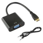 22 cm Full HD 1080P Mini HDMI-Stecker auf VGA-Buchse Videoadapterkabel mit Audiokabel (schwarz)