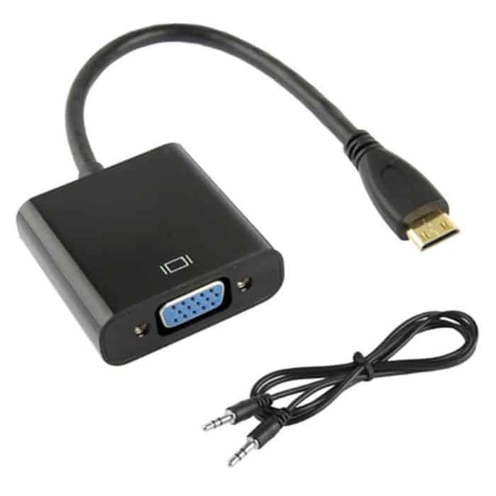 22 cm Full HD 1080P Mini HDMI-Stecker auf VGA-Buchse Videoadapterkabel mit Audiokabel (schwarz) – Bild 1