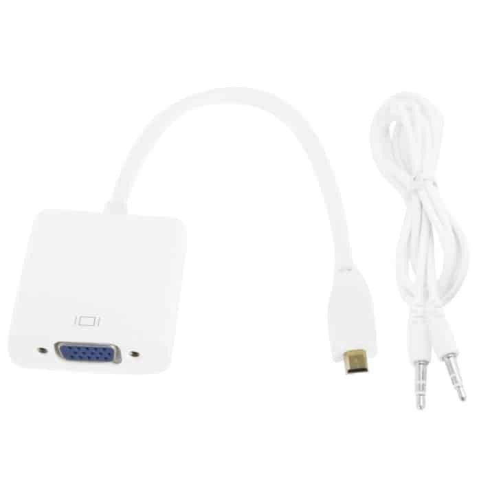 22 cm Full HD 1080P Micro HDMI-Stecker auf VGA-Buchse Videoadapterkabel mit Audiokabel (weiß) – Bild 6