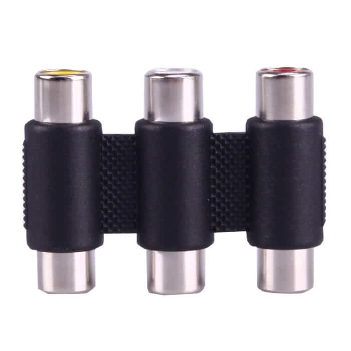 Buchse zu Buchse AV 3 Cinch-Audio-Video-Koppler-Adapter (schwarz) – Bild 2