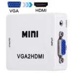 HD 1080P HDMI Mini VGA zu HDMI Scaler Box Audio Video Digital Konverter (Weiß)
