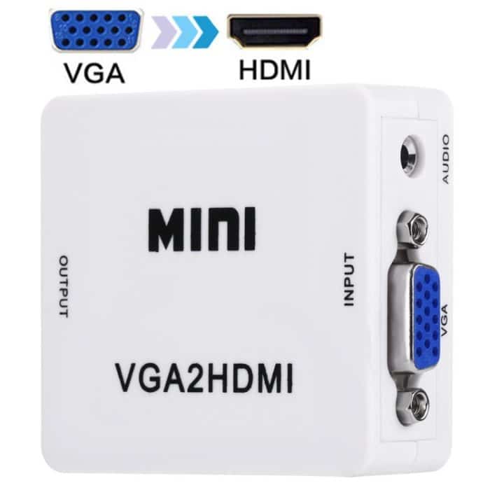 HD 1080P HDMI Mini VGA zu HDMI Scaler Box Audio Video Digital Konverter (Weiß) – Bild 1