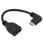 16 cm vergoldetes Mini-HDMI-Stecker-zu-HDMI-19-poliges Buchsenkabel, 90 Grad rechtwinklig