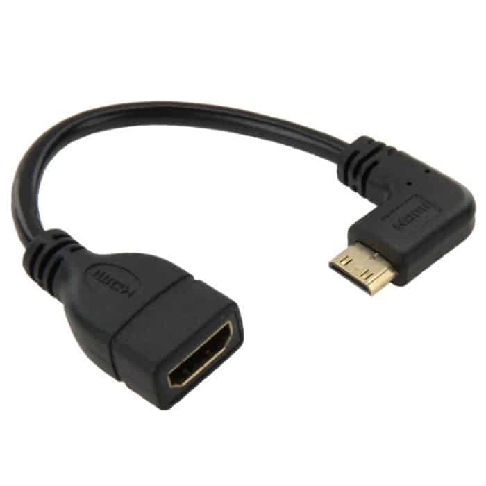 16 cm vergoldetes Mini-HDMI-Stecker-zu-HDMI-19-poliges Buchsenkabel, 90 Grad rechtwinklig – Bild 1