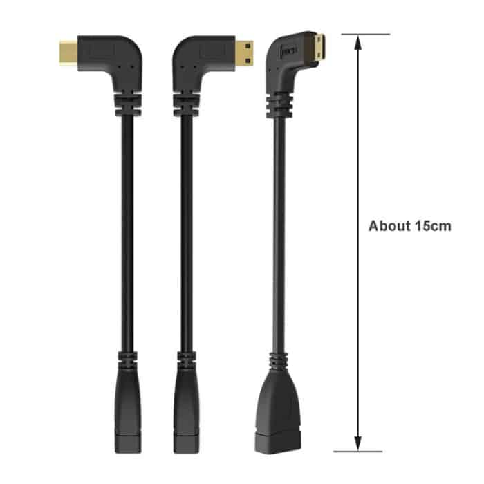 16 cm vergoldetes Mini-HDMI-Stecker-zu-HDMI-19-poliges Buchsenkabel, 90 Grad rechtwinklig – Bild 3