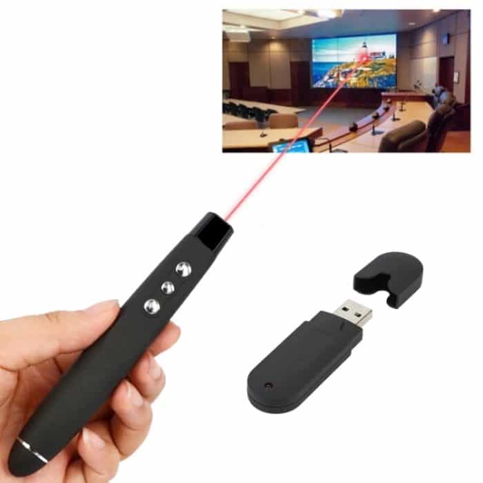 S-PRC-0130.jpg PP-1000 Multimedia-Präsentation Remote PowerPoint Clicker 2,4-GHz-HF-Laserpointer mit USB-Empfänger (schwarz) – Bild 1