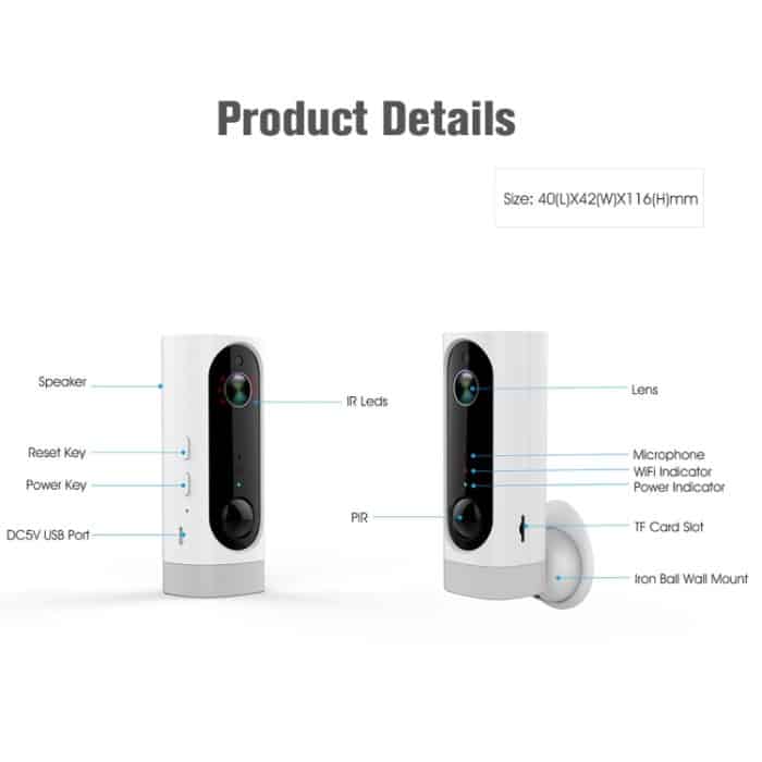 A1 WiFi Wireless 720P IP-Kamera, Unterstützung für Nachtsicht / Bewegungserkennung / PIR-Bewegungssensor, Zwei-Wege-Audio, integrierter 3000-mAh-Akku – Bild 5