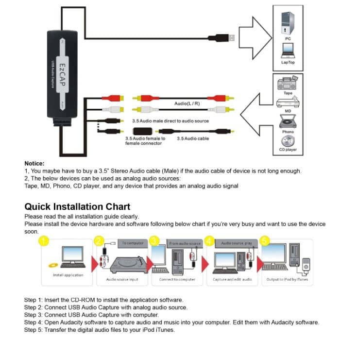 EZCAP216 USB Audio Capture, Aufnahmeformat: Wave / MP3 – Bild 6