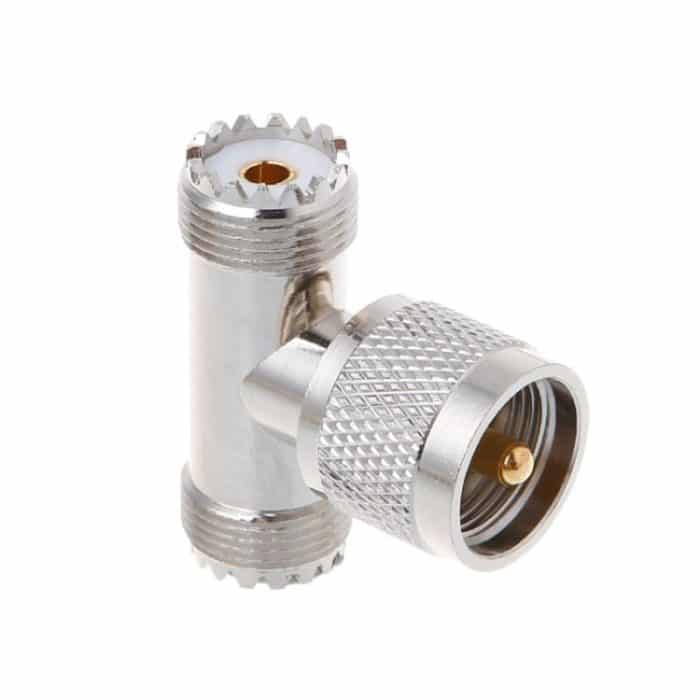 SPC0092.jpg T-förmiger UHF-Stecker PL259 bis 2 UHF-Buchse Adapter – Bild 1