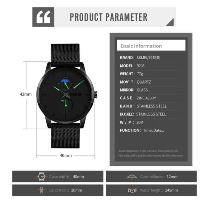 Skmei 9208 Mondphasen-Quarzuhr, lässige, einfache Business-Sportuhr für Herren – Bild 7