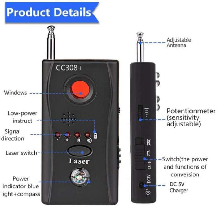 CC308 Vollbereichskamera Laserdetektor Mini Drahtloses Kamerasignal GSM Device Finder – Bild 6