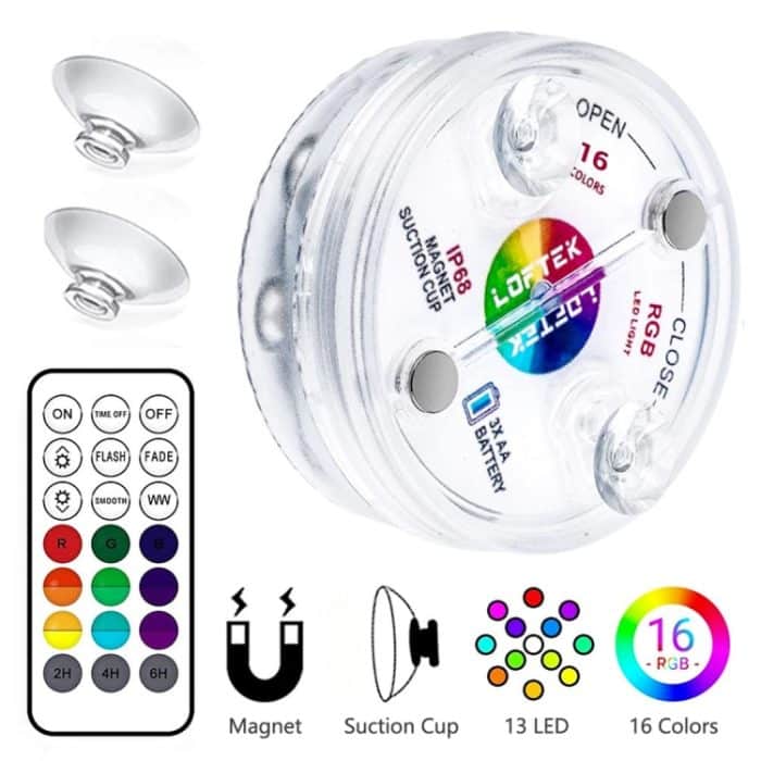 16 Farben 13 LEDs Unterwasserlicht Schwimmbad Tauchlicht Dimmbarer Saugnapf Unterwasserlampe – Bild 2