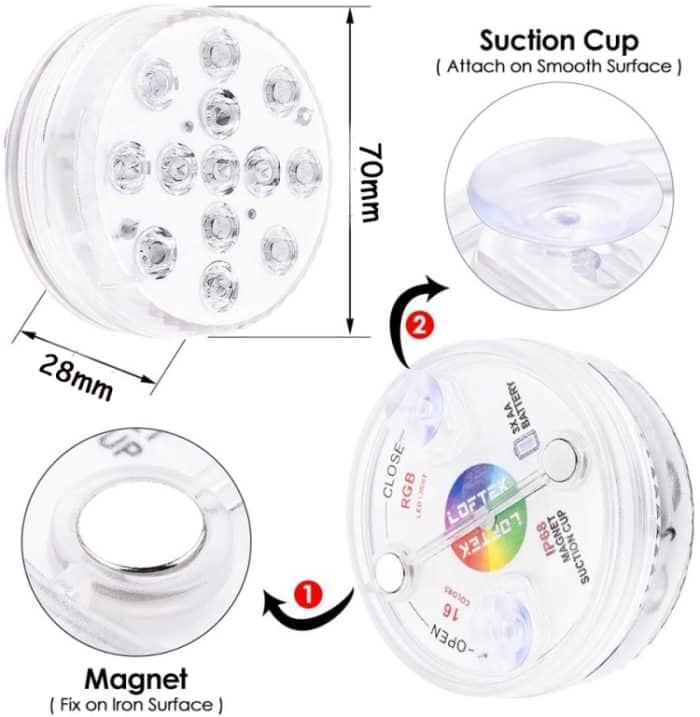 16 Farben 13 LEDs Unterwasserlicht Schwimmbad Tauchlicht Dimmbarer Saugnapf Unterwasserlampe – Bild 3