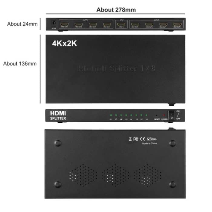 1 x 8 4k x 2K 3840 * 2160 / 30Hz HDMI-Splitter – Bild 4