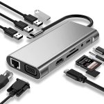 USB C HUB, USB C Adapter 11 in 1 Dongle mit 4K HDMI, VGA, Typ C PD, USB3.0, RJ45 Ethernet, SD/TF Kartenleser, 3,5 mm AUX, Dockingstation kompatibel mit MacBook Pro/Air, andere Typ CLaptops Geräte
