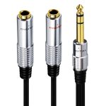 JUNSUNMAY Stereo-Audio-Adapter, 6,35-mm-Stecker auf zwei 6,35-mm-Buchsen, Länge: 0,2 m
