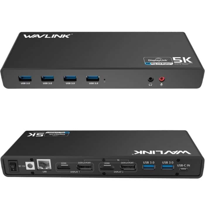 Wavlink UG69DK1 5K Typ-C Dual Display USB 3.0 Video Gigabit Ethernet HDMI Dockingstation, US Plug, EU Plug, UK Plug, AU Plug – Bild 2