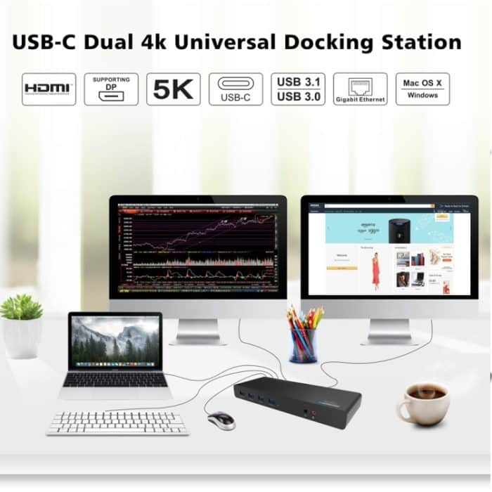 Wavlink UG69DK1 5K Typ-C Dual Display USB 3.0 Video Gigabit Ethernet HDMI Dockingstation, US Plug, EU Plug, UK Plug, AU Plug – Bild 7