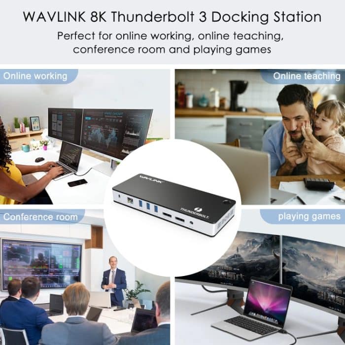 Wavlink UTD21H 60 W Host-Ladestation Thunderbolt 3 Dockingstation 4K Dual Display 11 in 1 Anschlüsse, US Plug, EU Plug, UK Plug – Bild 4