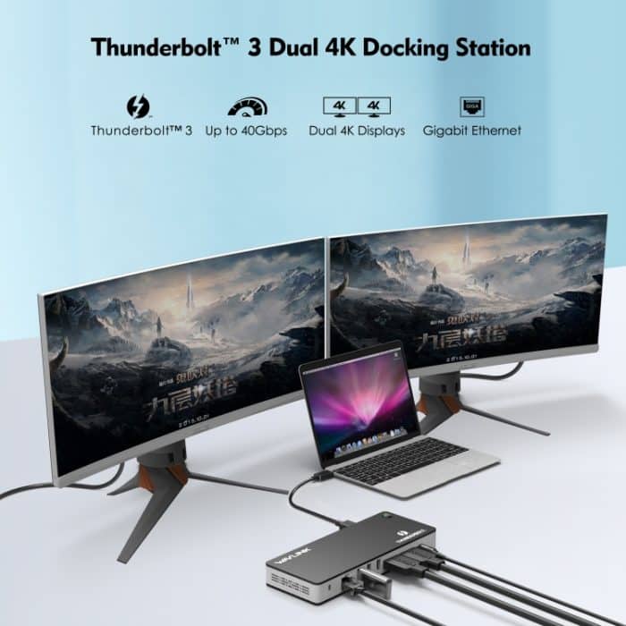 Wavlink UTD21H 60 W Host-Ladestation Thunderbolt 3 Dockingstation 4K Dual Display 11 in 1 Anschlüsse, US Plug, EU Plug, UK Plug – Bild 5