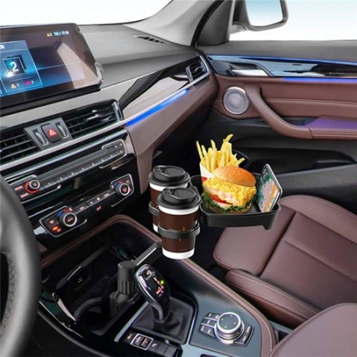 D05 Rotation Mahlzeit Tablett Telefon Stehen Auto Esstisch Kunststoff Auto Tasse Halter Halterung Dual Trinken Halterung – Bild 5