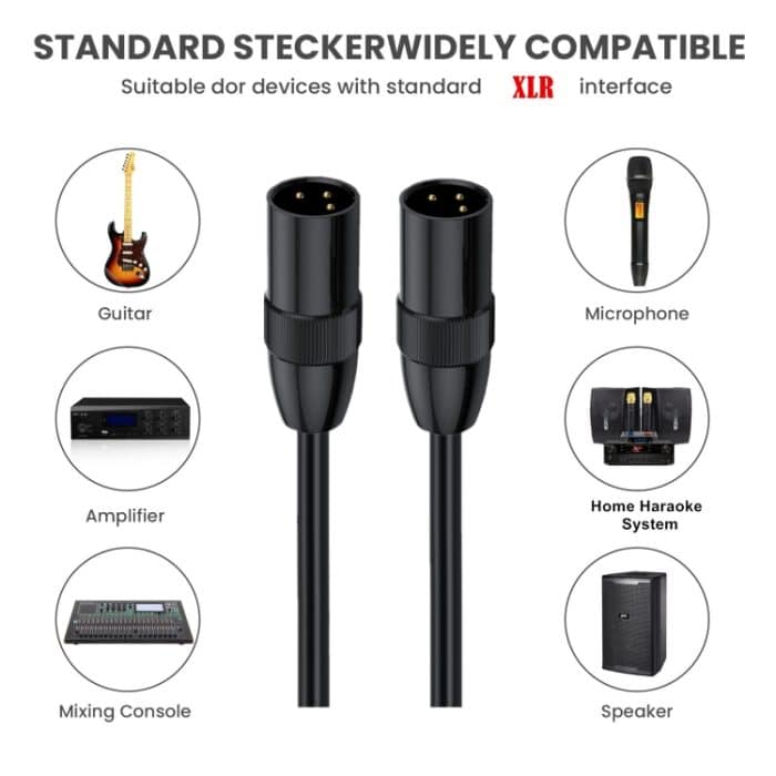 JUNSUNMAY XLR-Stecker auf Stecker-Mikrofonkabel, 3-poliges Audiokabel, symmetrisches, abgeschirmtes Kabel, 0.5m, 1m, 1.5m, 2m, 3m, 5m, 10m, 15m, 20m – Bild 2