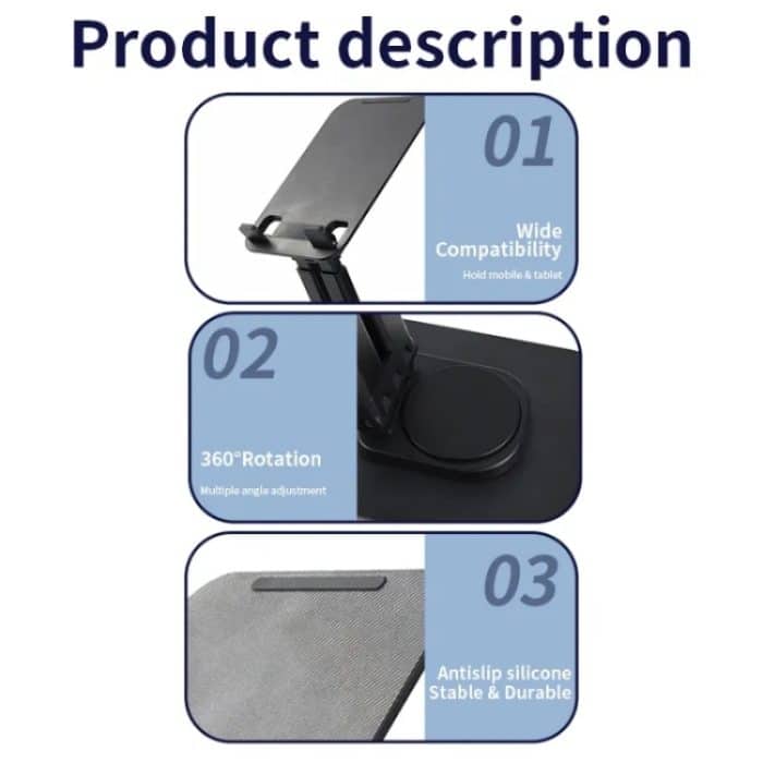JMARY MK62 360 Grad drehbarer, faltbarer Desktop-Telefon-Tablet-Halter – Bild 6
