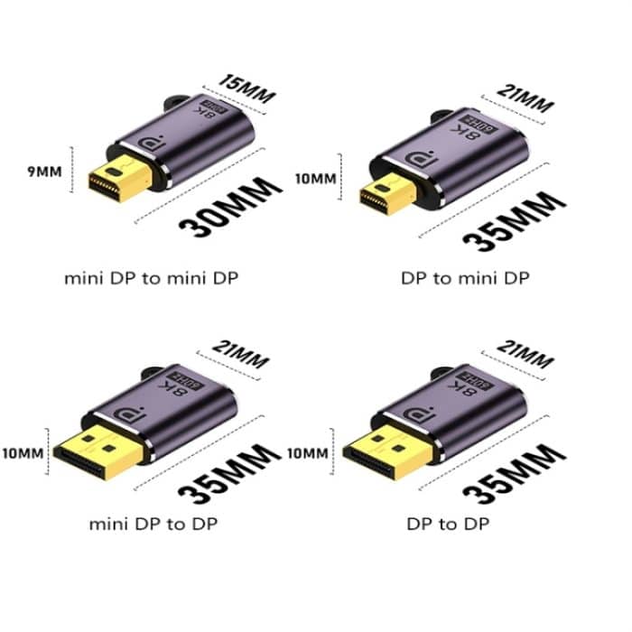 DP 1.4 auf Mini DP Adapter 8K 60Hz HD Videoübertragung erweitert, DP1.4 male to mini DP female, DP1.4 male to DP 1.4 female, mini DP male to mini DP female, mini DP male to DP 1.4 female – Bild 8