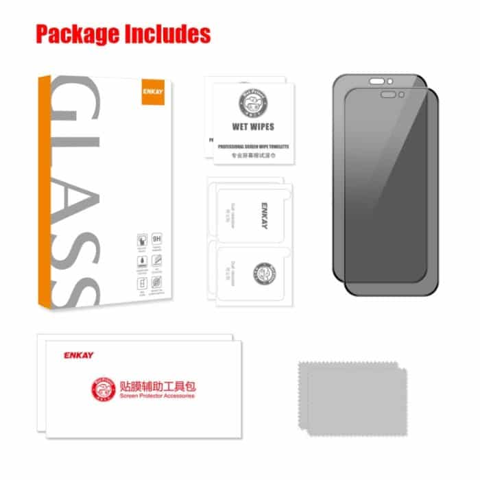 2 Stück ENKAY Hat-Prince 360-Grad-Anti-Peeping-Privatsphäre Vollbild-Hartglasfolie, For iPhone 15 Pro Max, For iPhone 15 Pro, For iPhone 15 Plus, For iPhone 15, For iPhone 14 Plus, For iPhone 14, For iPhone 14 Pro, For iPhone 14 Pro Max – Bild 8