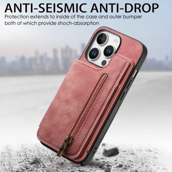 Retro-Handyhülle aus Leder mit Reißverschluss auf der Rückseite, For iPhone 16 Pro Max, For iPhone 16 Pro, For iPhone 16 Plus, For iPhone 16 – Bild 3