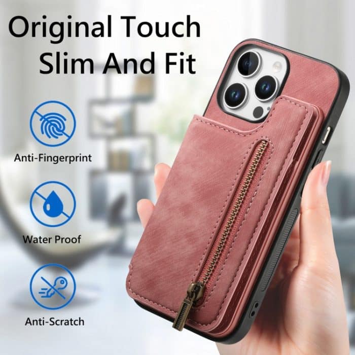 Retro-Handyhülle aus Leder mit Reißverschluss auf der Rückseite, For iPhone 16 Pro Max, For iPhone 16 Pro, For iPhone 16 Plus, For iPhone 16 – Bild 5