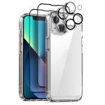 NORTHJO 5-in-1 transparente Handyhülle mit 2 Stück Displayfolie + 2 Stück hinterer Linsenfolie, For iPhone 13