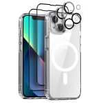 NORTHJO 5-in-1 Magsafe Clear Phone Case mit 2 Stück Displayfolie + 2 Stück Rücklinsenfolie, For iPhone 13