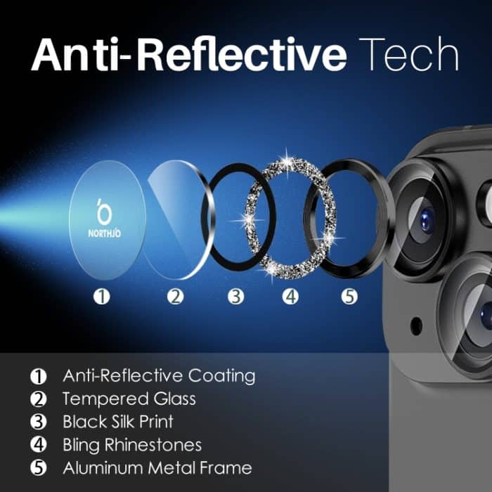 NORTHJO 3er Set 6-teilig Kamera-Objektivschutz Glitzer Metallringfolie, For iPhone 15 / 15 Plus / 14 / 14 Plus – Bild 4
