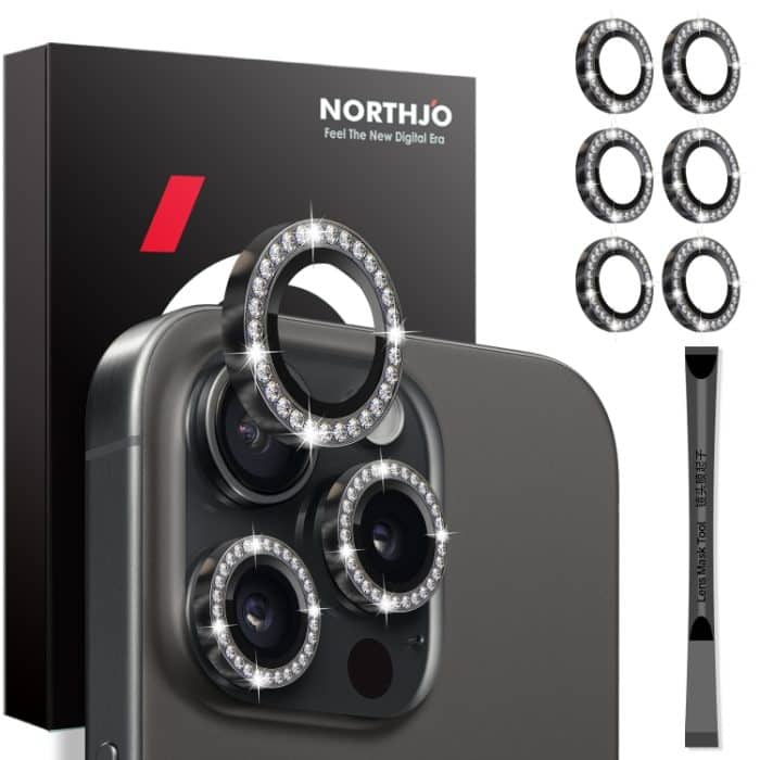 SYA002594101G.jpg NORTHJO 2 Set 6-teilig Kameraobjektivschutz Diamant Metallringfolie, For iPhone 15 Pro / 15 Pro Max – Bild 1