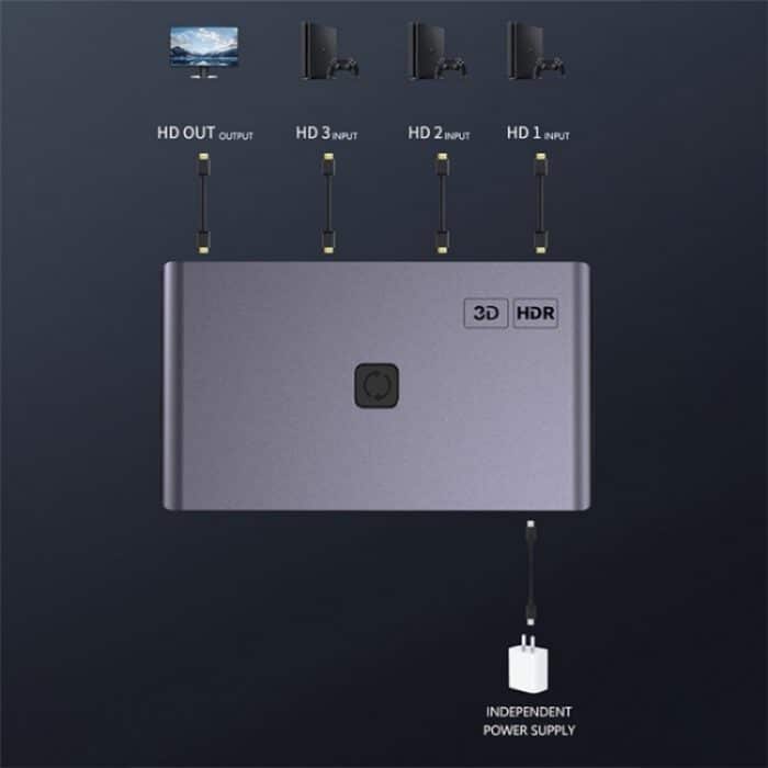 Q301 4K / 60hz HD Video Aluminium Legierung Adapter 3 Eingang 1 Ausgang HDMI Switcher – Bild 2