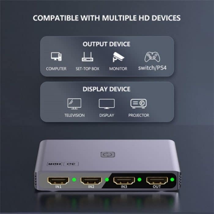 Q301 4K / 60hz HD Video Aluminium Legierung Adapter 3 Eingang 1 Ausgang HDMI Switcher – Bild 4