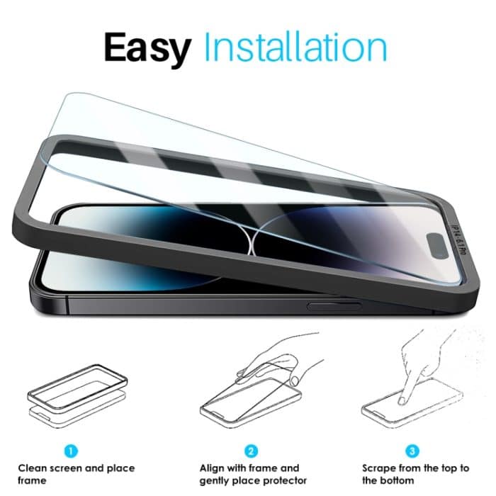 NORTHJO 2 Stück A++ Displayschutzfolie aus gehärtetem Glas mit Installationsrahmen, For iPhone 14 Pro, For iPhone 14 Pro Max – Bild 4