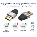JUNSUNMAY 8K 60Hz DisplayPort Stecker auf Mini DisplayPort Buchse Adapter DP Konverter – Bild 3